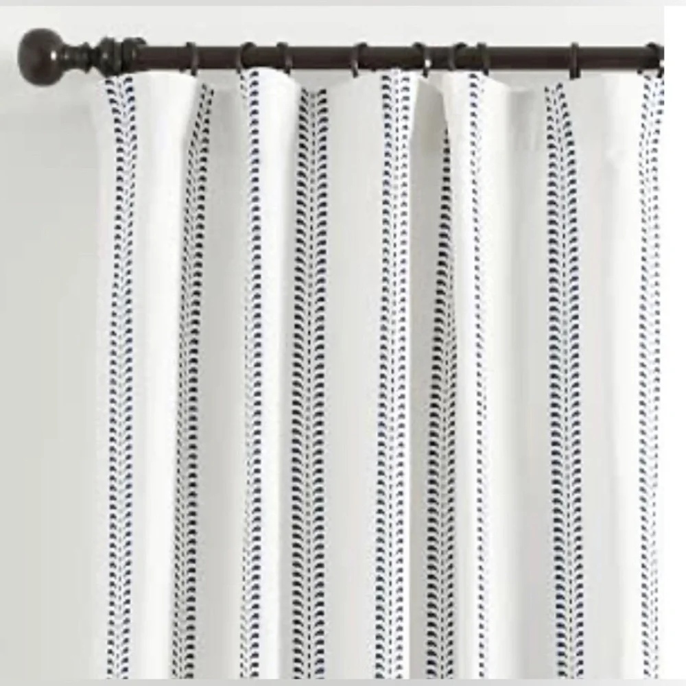 Ballard Designs Hollis Ditsy Single Stripe 2 Curtains